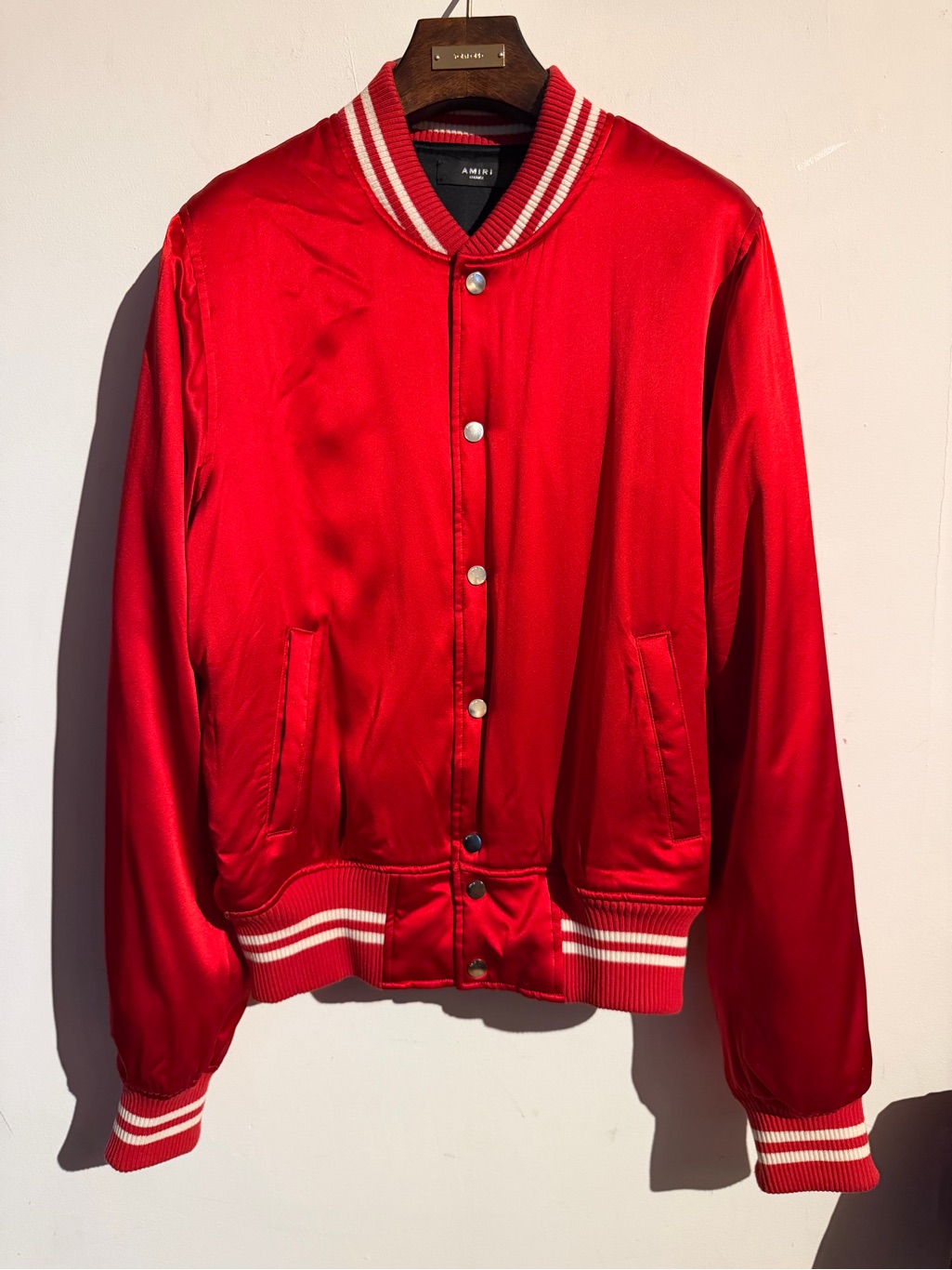 Amiri Red And White Ribbed-Collar Bomber Jacket
